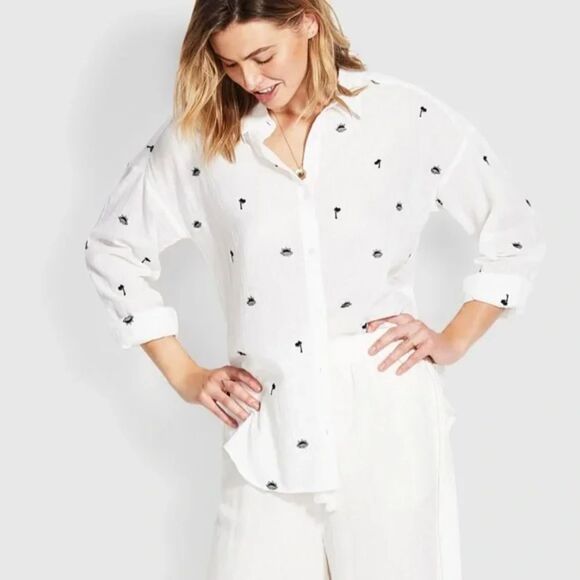 Seafolly embroidery palms button down‎ shirt | Size  XS - Picture 1 of 5